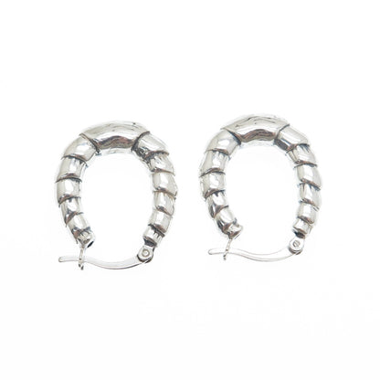 925 Sterling Silver Ribbed Puffy Hoop Earrings
