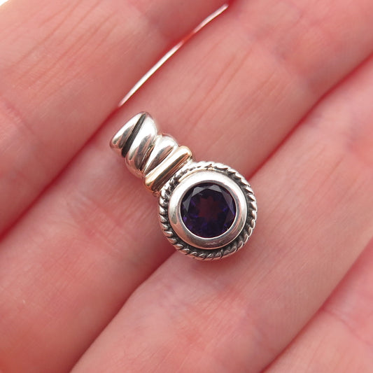 Ross Simons 925 Sterling Silver 14K Gold Real Amethyst Mini Charm Pendant