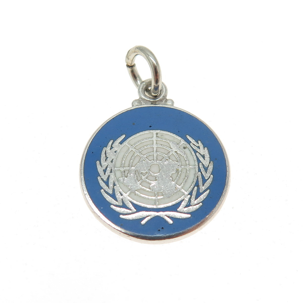 925 Sterling Silver Vintage Enamel United Nations World Unity Charm Pendant