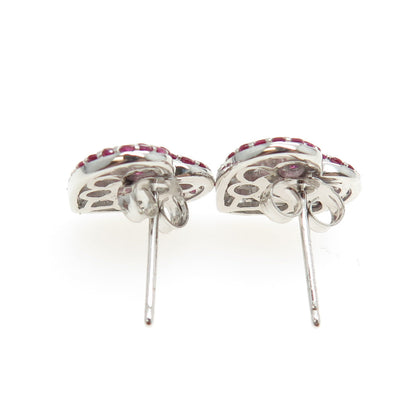 925 Sterling Silver White & Pink C Z Stud Earrings