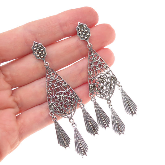 Charles Winston 925 Sterling Vintage Real Marcasite Earrings (missing 8 stones)