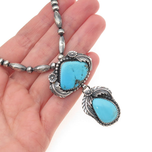 Harrison Yazzie Navajo Old Pawn Sterling Silver Vintage Turquoise Necklace 20"