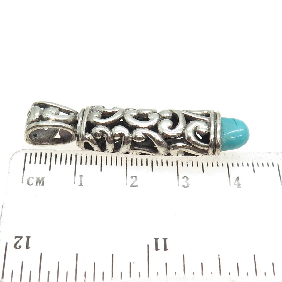 BARSE 925 Sterling Silver Vintage Real Turquoise Scroll Oxidized Pendant