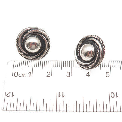 925 Sterling Silver Antique Art Deco Twisted Nest Oxidized Screw Back Earrings