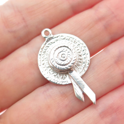 925 Sterling Silver Vintage Picnic Hat Charm Pendant