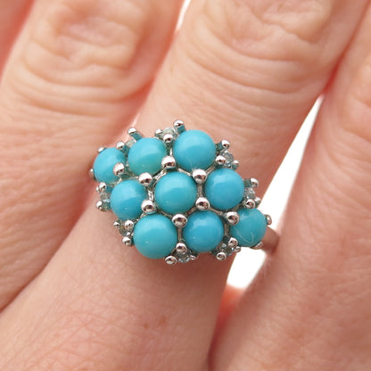 925 Sterling Silver Real Sleeping Beauty Turquoise & Blue Topaz Ring Size 8.25