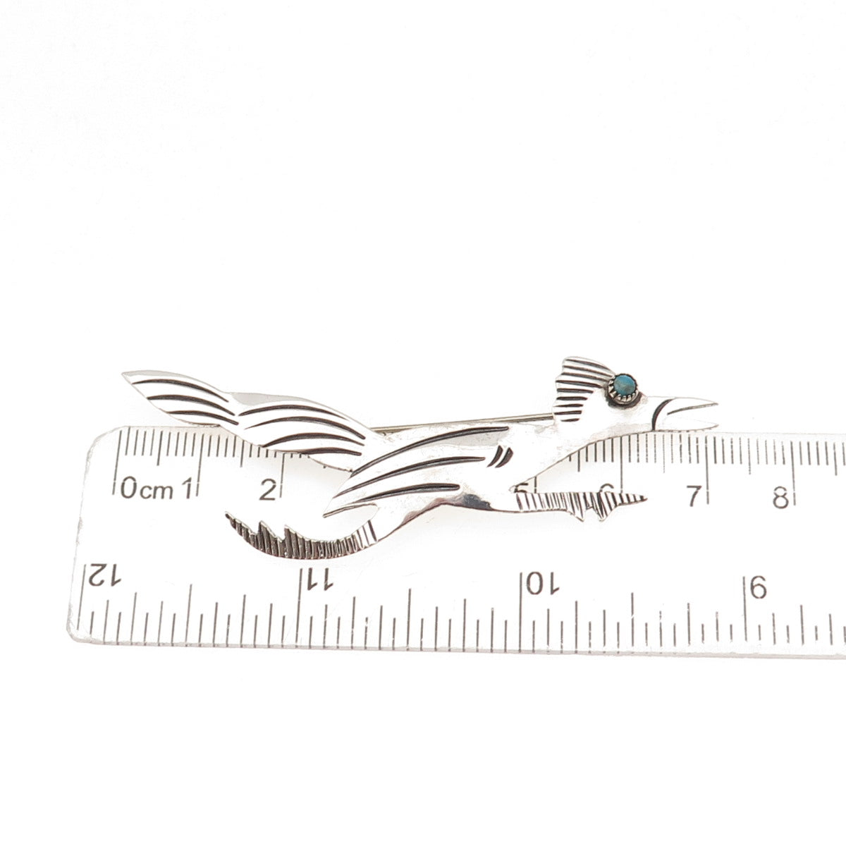 Old Pawn Sterling Silver Vintage Southwestern Turquoise Roadrunner Pin Brooch