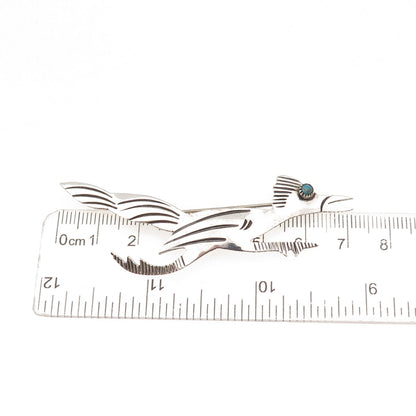 Old Pawn Sterling Silver Vintage Southwestern Turquoise Roadrunner Pin Brooch