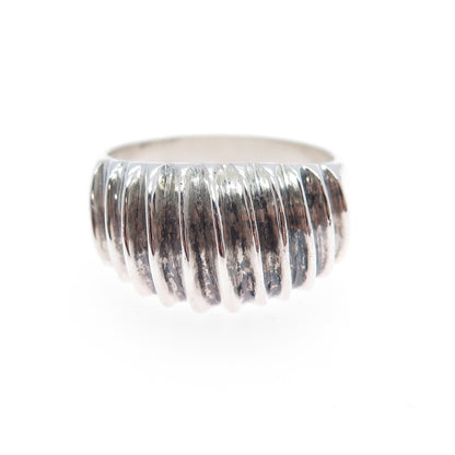 925 Sterling Silver Vintage Mexico Modernist Ribbed Oxidized Ring Size 7.5