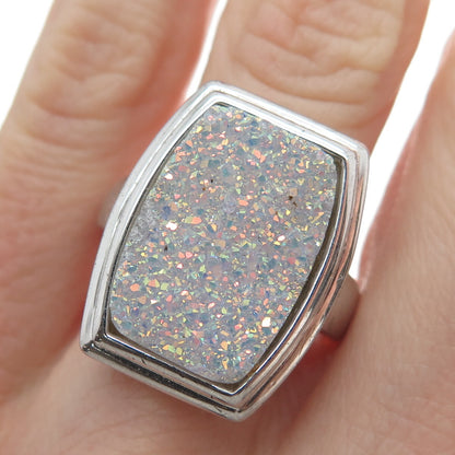 JH YOUNG 925 Sterling Silver Real Druzy Modernist Ring Size 8.25
