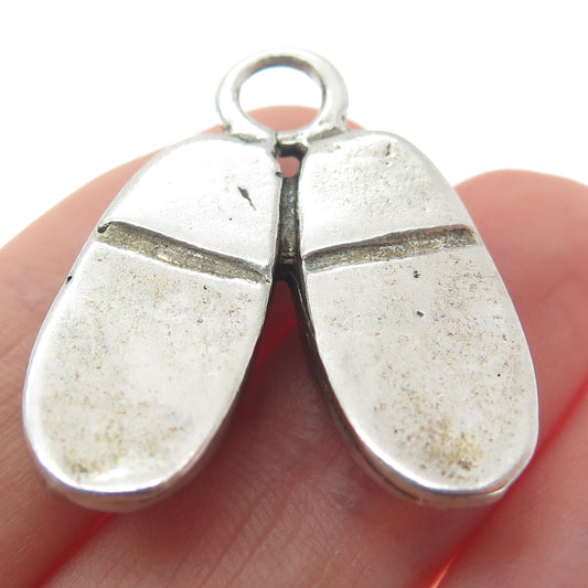 800 Silver Vintage Shoe Slippers Flower Pendant