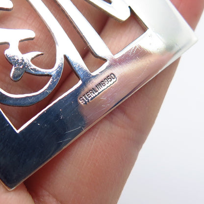 925 Sterling Silver Vintage Chinese Fortune Square Shape Pin Brooch