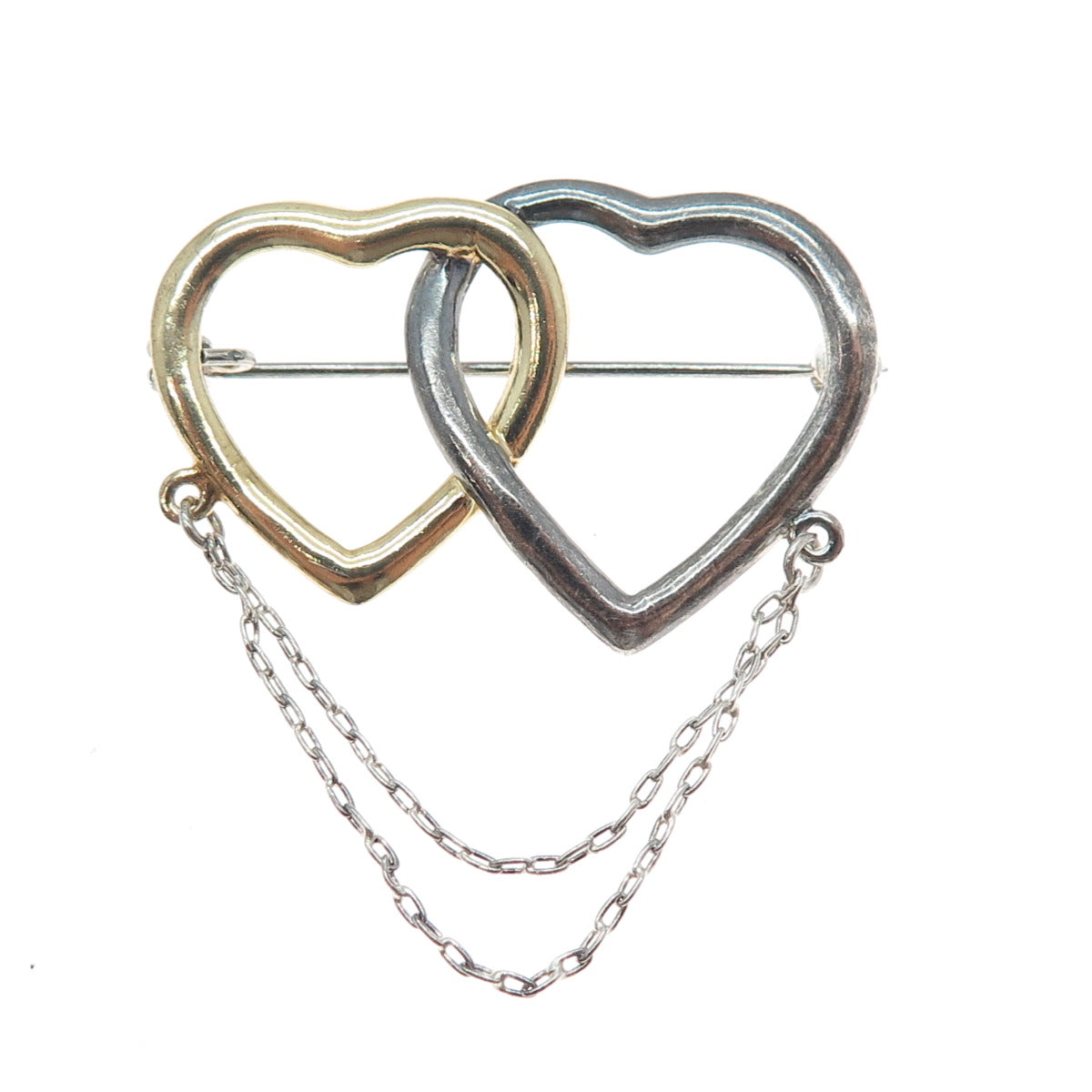 CHAPAL ZENRAY 925 Sterling Silver 2-Tone Vintage Interlocked Heart Pin Brooch