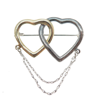 CHAPAL ZENRAY 925 Sterling Silver 2-Tone Vintage Interlocked Heart Pin Brooch