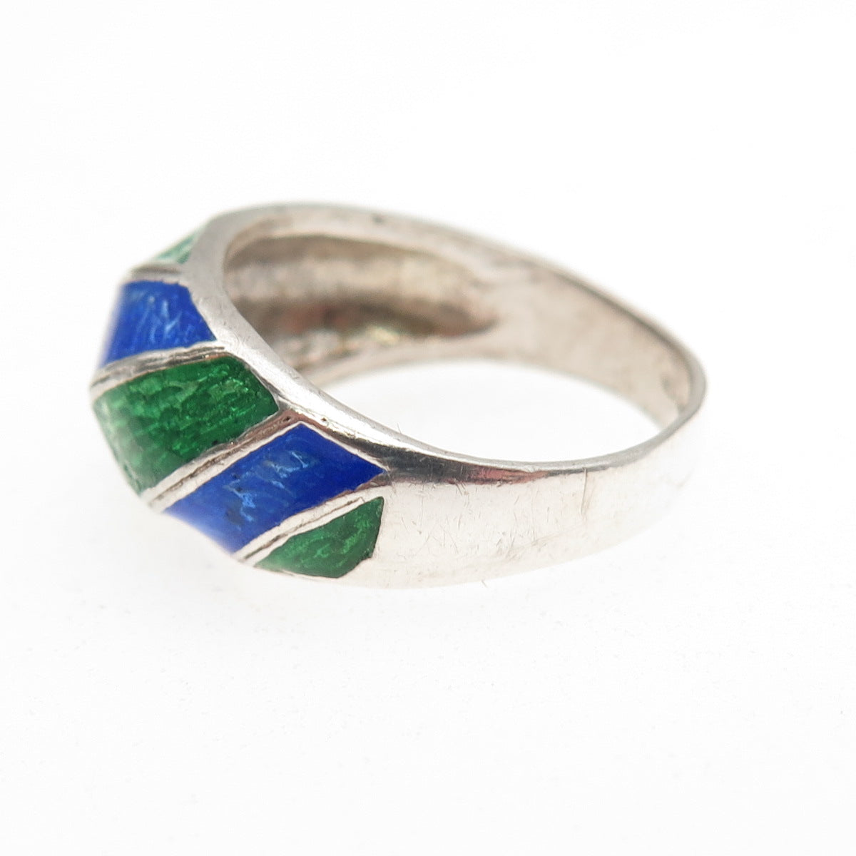 925 Sterling Silver Vintage Italy Enamel Modernist Ring Size 7.25