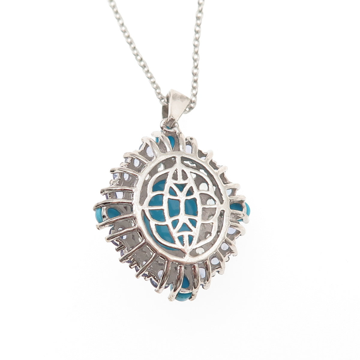 Chuck Clemency Sterling Silver Real Turquoise Tanzanite White Topaz Necklace 20"