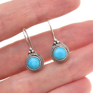 925 Sterling Silver Vintage Real Sleeping Beauty Turquoise Dangle Earrings