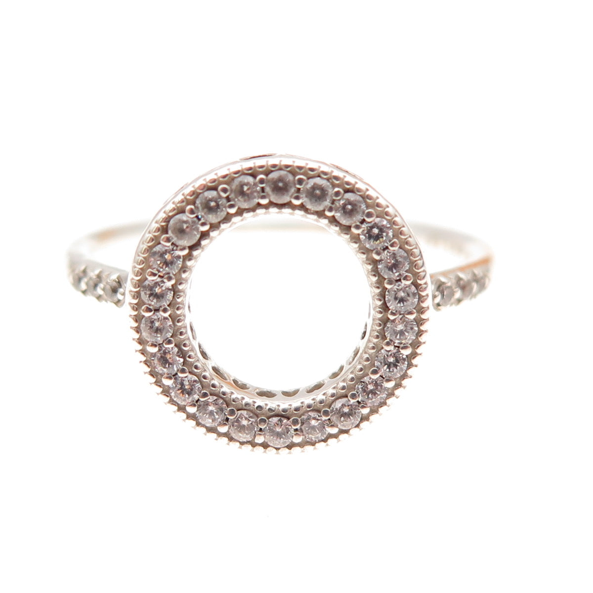 Pandora 925 Sterling Silver Round-Cut C Z Hearts of Pandora Halo Ring Size 7.5