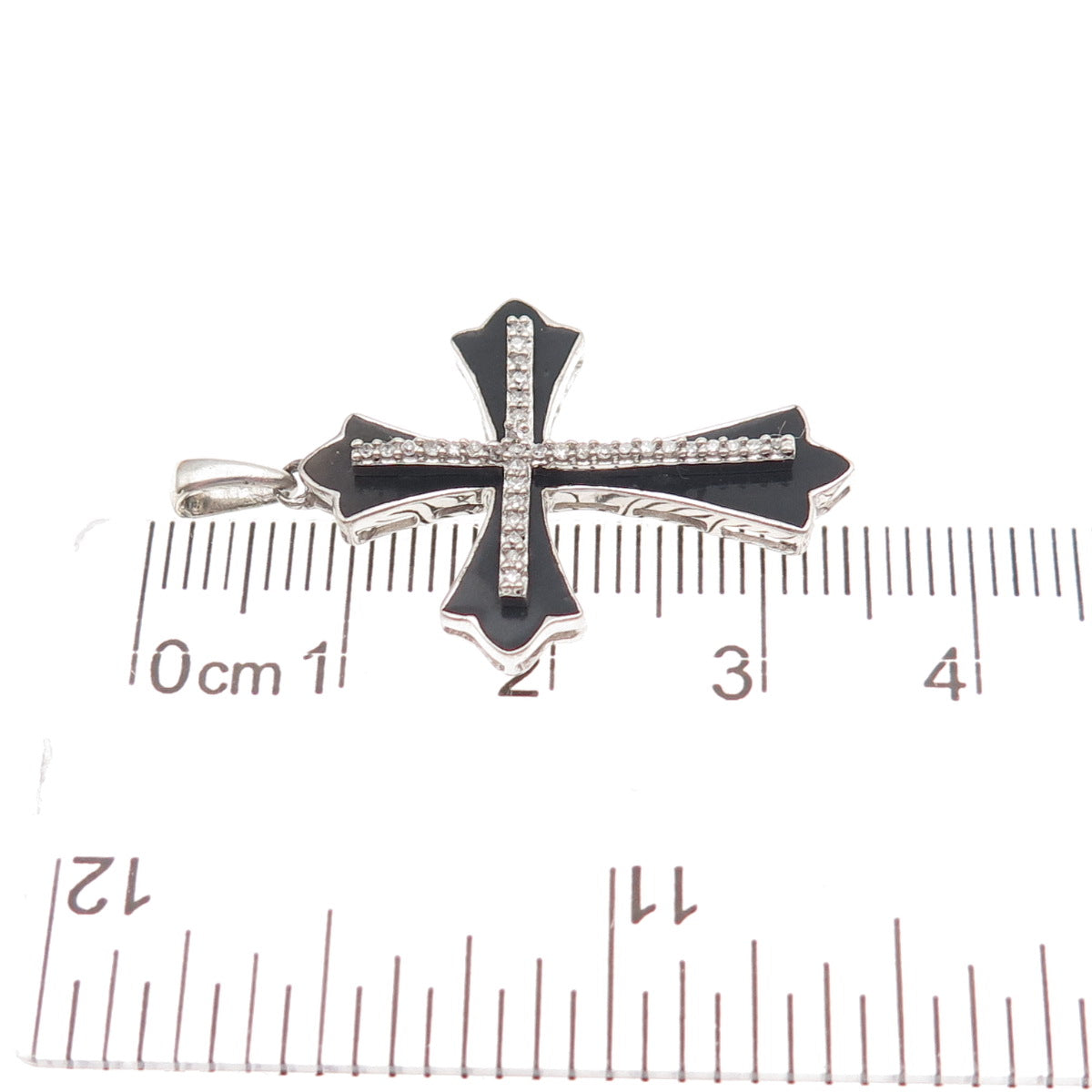 Jane Seymour 925 Sterling Silver Enamel Real Round-Cut Diamond Cross Pendant