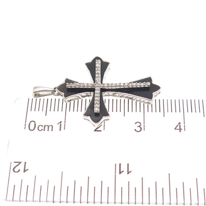 Jane Seymour 925 Sterling Silver Enamel Real Round-Cut Diamond Cross Pendant