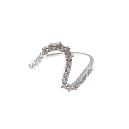 925 Sterling Silver Round-Cut C Z Wavy Ring Size 9