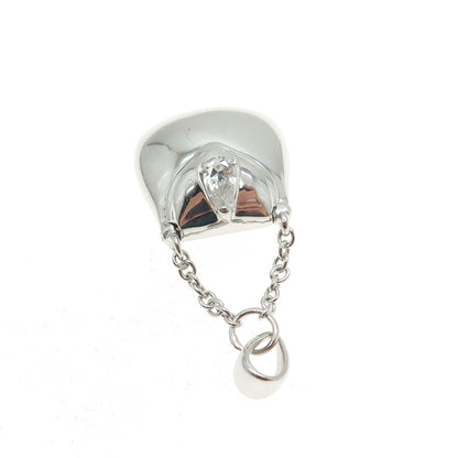 925 Sterling Silver Pear-Cut C Z Ladies Purse Locket Chain Charm Pendant