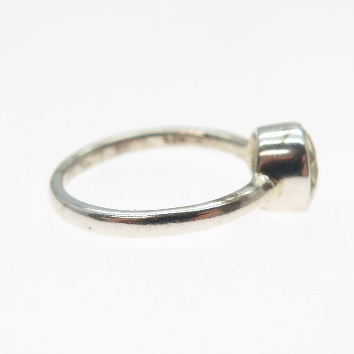925 Sterling Silver Vintage Real Round-Cut Citrine Ring Size 6