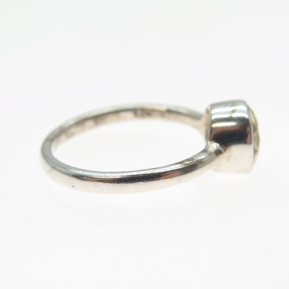 925 Sterling Silver Vintage Real Round-Cut Citrine Ring Size 6