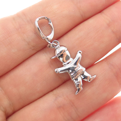 925 Sterling Silver Real Round-Cut Diamond Boy Charm Pendant