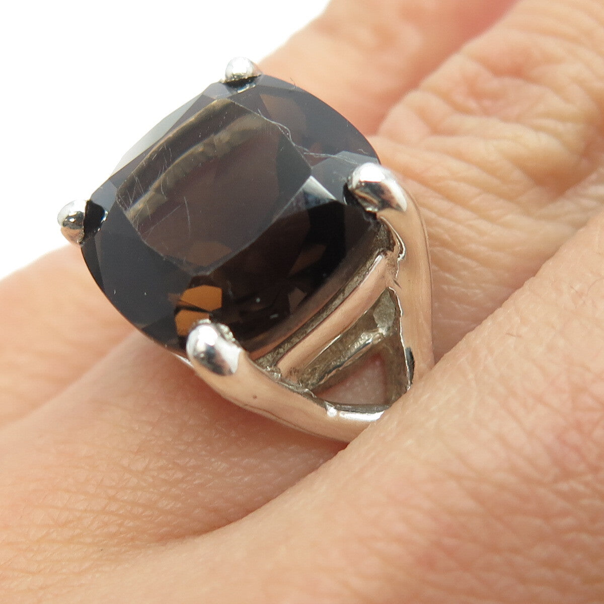 925 Sterling Silver Vintage Real Smoky Quartz Ring Size 5.5
