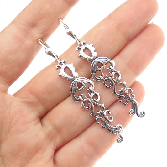 CAROLYN POLLACK 925 Sterling Silver Vintage Jellyfish Oxidized Dangle Earrings
