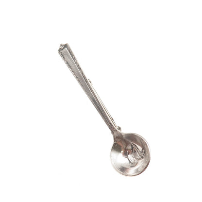 Fine Arts 925 Sterling Silver Antique Art Deco Salt & Spices Spoon Pin Brooch