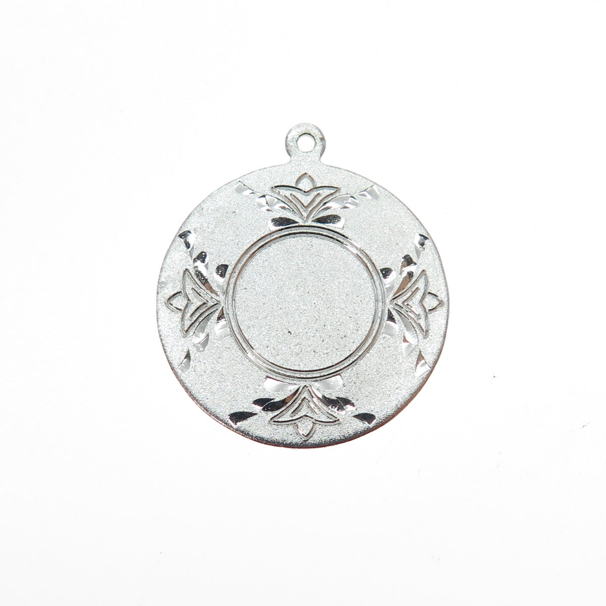925 Sterling Silver Vintage Engraved Floral Round Tag Charm Pendant