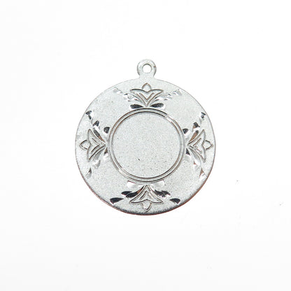 925 Sterling Silver Vintage Engraved Floral Round Tag Charm Pendant