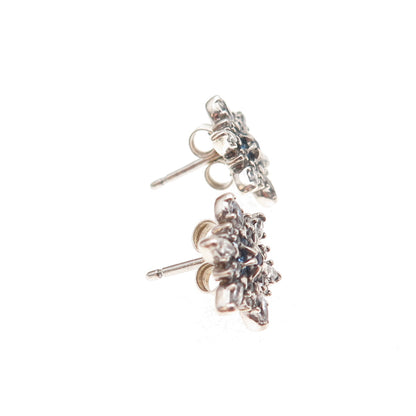 Pandora 925 Sterling Silver Blue & White C Z Snowflake Stud Earrings