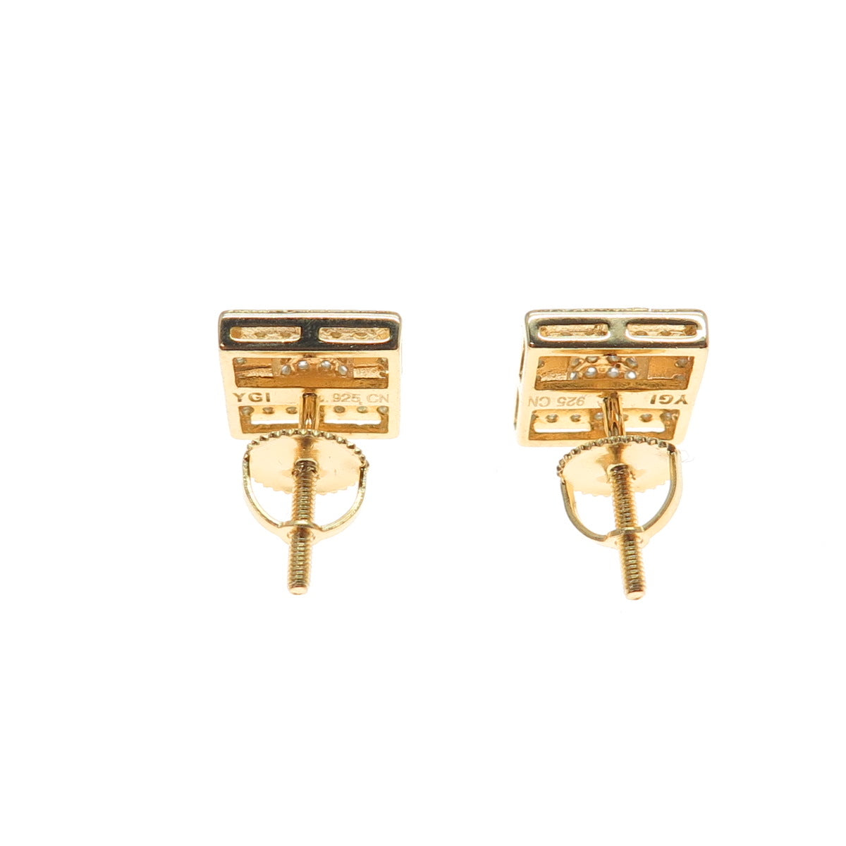 925 Sterling Silver Gold Plated Round-Cut C Z Stud Earrings