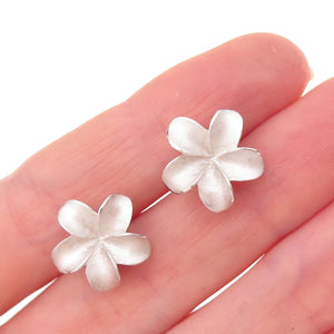 925 Sterling Silver Hawaiian Plumeria Flower Stud Earrings