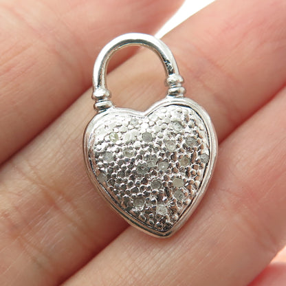 925 Sterling Silver Real Round-Cut Diamond Heart Pendant