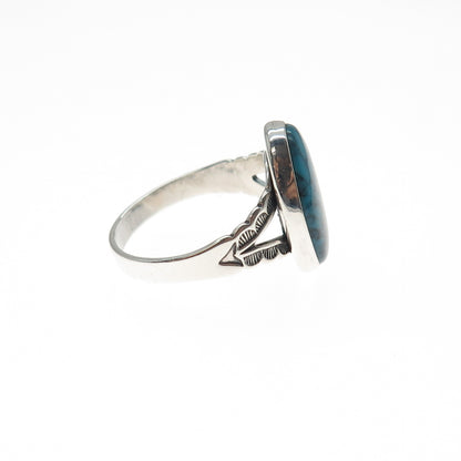 PACIFIC JEWELRY Old Pawn 925 Sterling Vintage Peacock Turquoise Ring Size 7.25