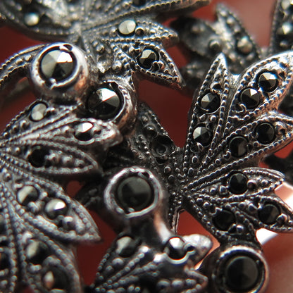 925 Sterling Silver Antique Art Deco Real Marcasite Brooch (missing 2 stones)