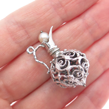 925 Sterling Silver Antique Art Deco Real Pearl Pitcher 3D Charm Pendant