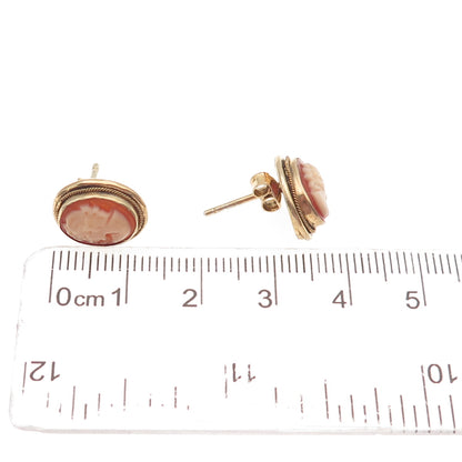 925 Sterling Silver Gold Plated Vintage Real MOP Lady Cameo Stud Earrings