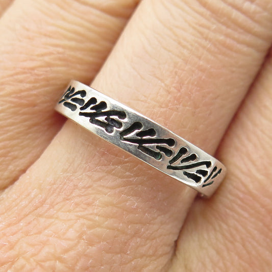 925 Sterling Silver Vintage Modernist Floral Band Ring Size 10.25