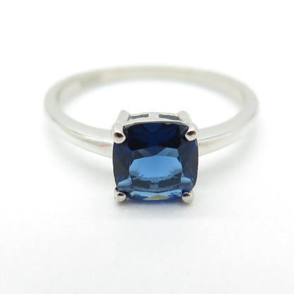 DAZZLERS 925 Sterling Silver Cushion-Cut Nano Sapphire Ring Size 6.75