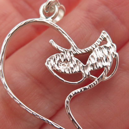 925 Sterling Silver Vintage Real Amber Modernist Cat Charm Pendant