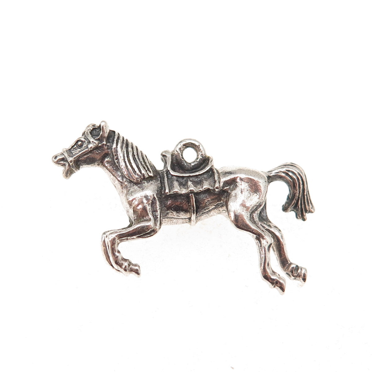 925 Sterling Silver Antique Art Deco Horse Oxidized Charm Pendant