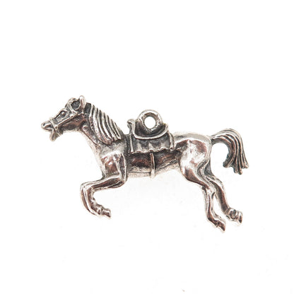 925 Sterling Silver Antique Art Deco Horse Oxidized Charm Pendant