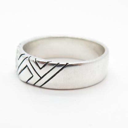 925 Sterling Silver Vintage Geometric Band Ring Size 10.25