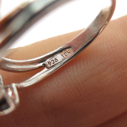 SUN 925 Sterling Silver 10K Gold Real Diamond Couple Heart Ring Size 7