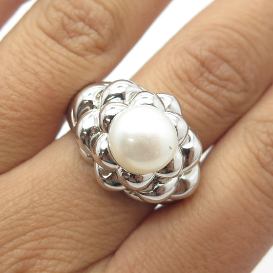 925 Sterling Silver Vintage Modernist Floral Bubble Ring Size 10